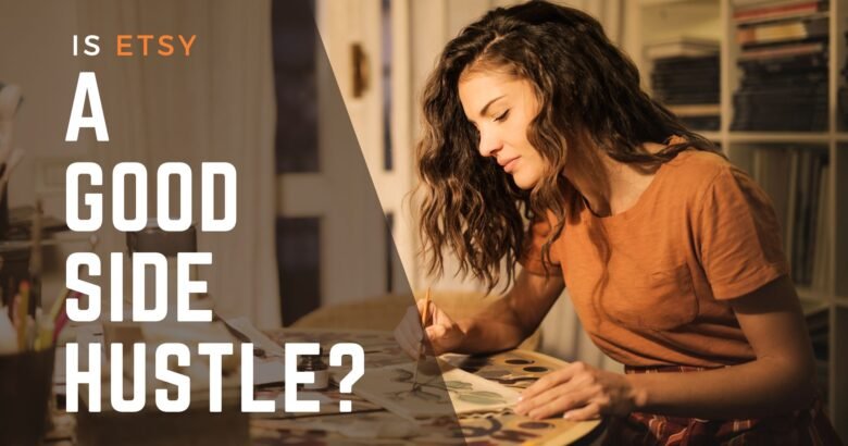 A woman in an orange shirt sitting at a table painting with watercolors
